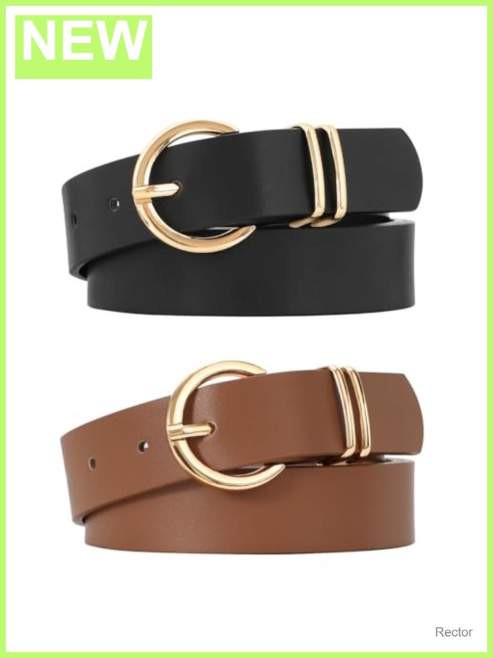 2 Pack Women's Faux Leather Belts for Jeans Dresses Gold Buckle 1.1" Wide